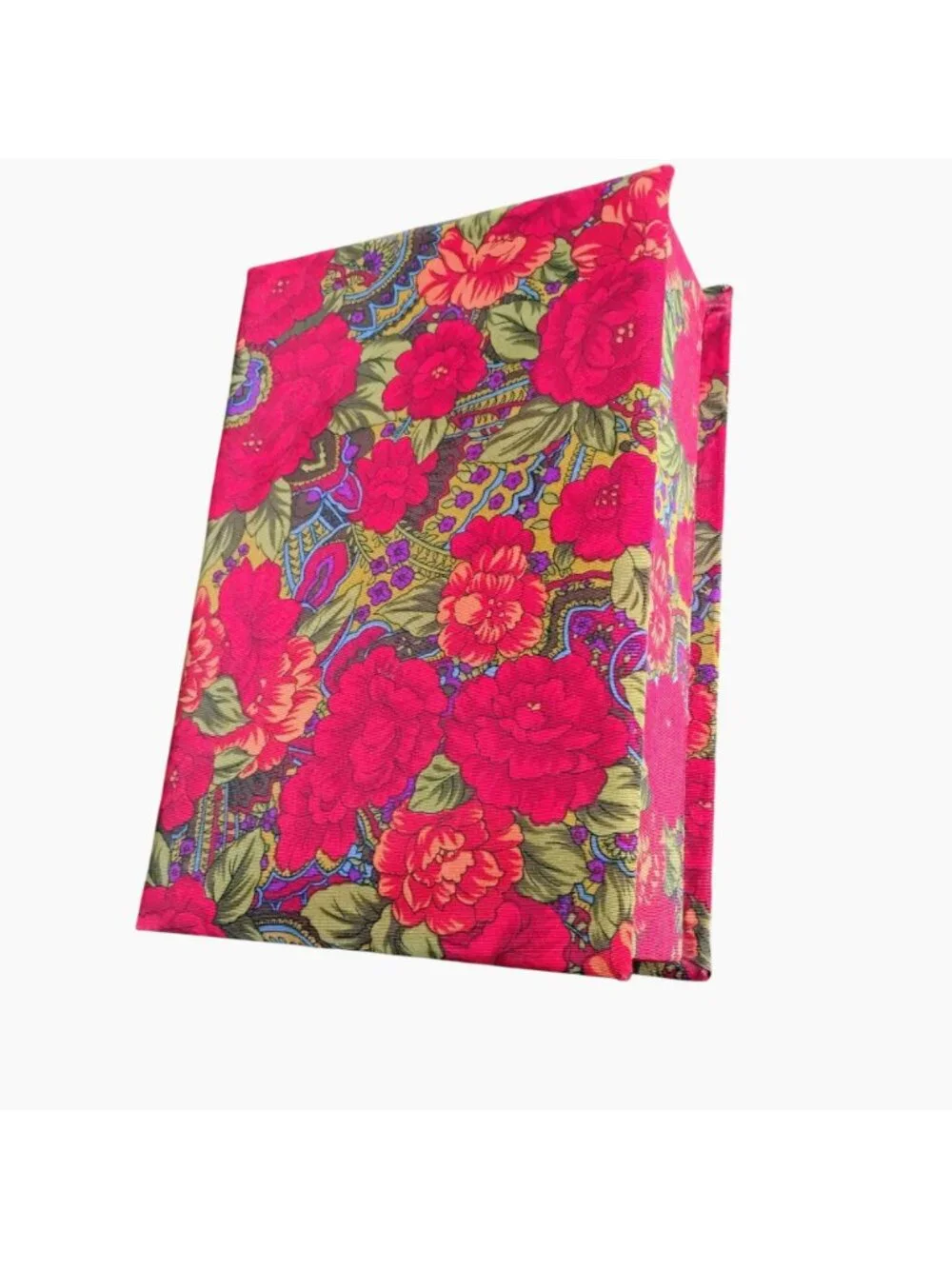 Vintage Floral Fabric-Covered Jewelry Box With Mirror & Compartments 11.5